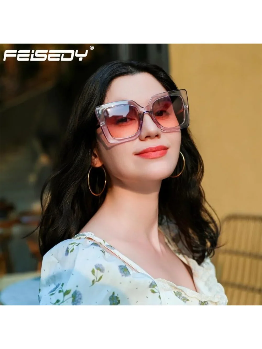 Women's Trendy Square Shades Pearl Inlay Cat Eye UV400 Protection Clear Purple